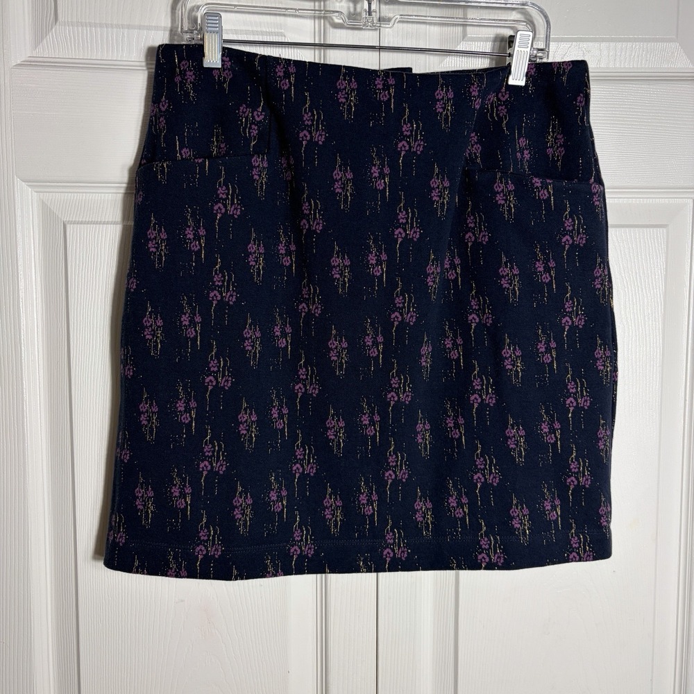 Fat Face  Jennie Ink Ditsy Jersey Skirt Women US 10 Navy Metallic Floral Pockets